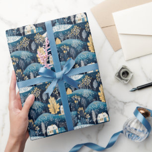 Blue Scandinavian Christmas Gift Wrapping Paper