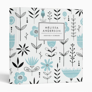 Blue Scandinavian Floral Pattern Custom Binder