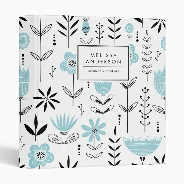 Blue Scandinavian Floral Pattern Custom Binder (Front/Spine)