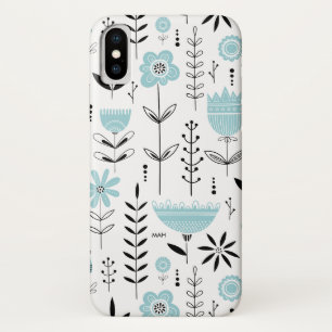 Blue Scandinavian Floral Pattern Monogram Case-Mate iPhone Case