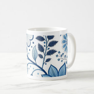 Blue Scandinavian Folk Flowers Coffee Mug