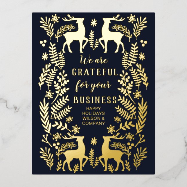 Blue Scandinavian Nordic Reindeer Business  Foil Holiday Postcard (Front)
