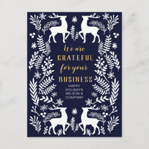 Blue Scandinavian Nordic Winter Reindeer Business Holiday Postcard