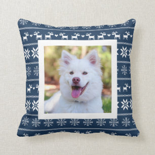 Blue Scandinavian Winter Pattern - Add Photo Throw Pillow