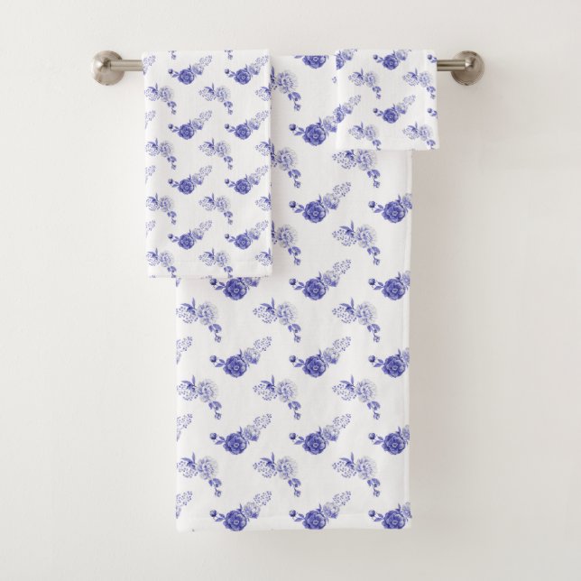 Blue Scattered Floral Bath Towel Set (Insitu)