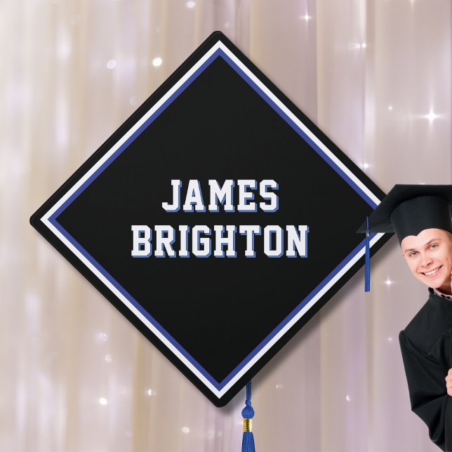 Blue School Colour with Name Graduation Cap Topper (Creator Uploaded)