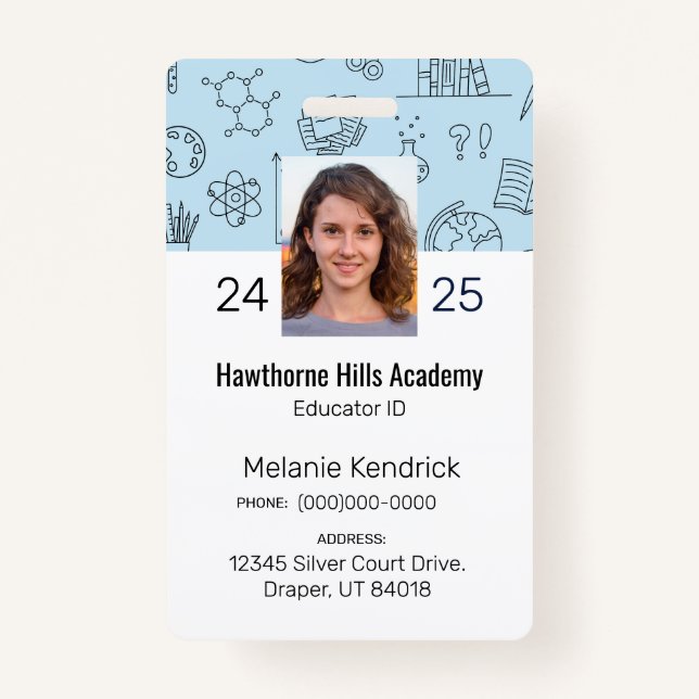 Blue School Icons Homeschool Educator ID Badge (Front)