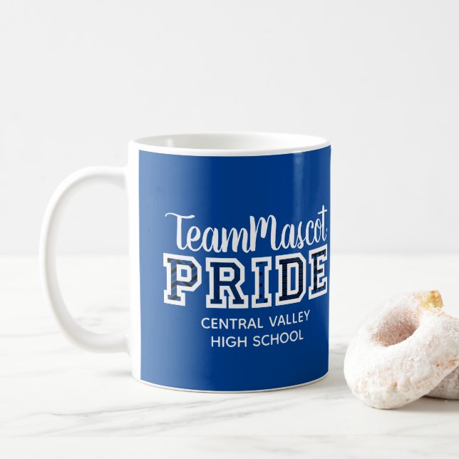 Blue School Pride Mascot Name Coffee Mug (With Donut)