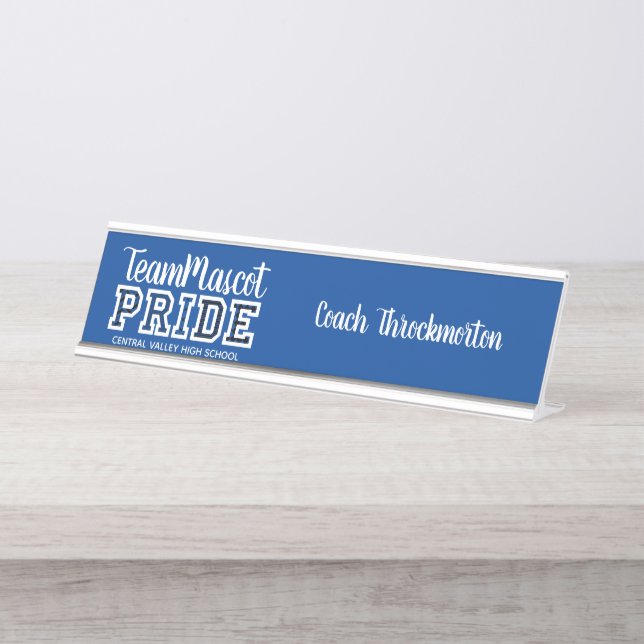 Blue School Pride Mascot Name Desk Name Plate (Front)