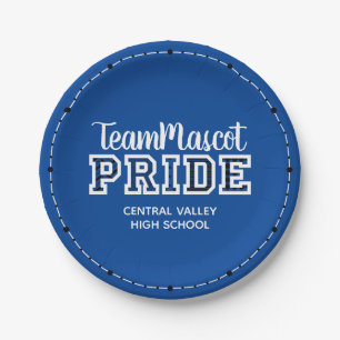 Blue School Pride Mascot Name Paper Plates