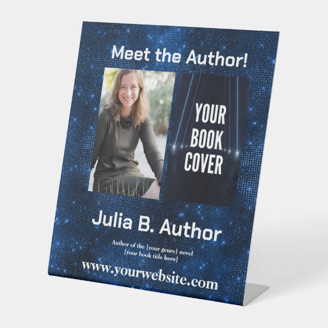 Blue Sci-Fi Author Book Signing or Book Launch  Pedestal Sign (Front)