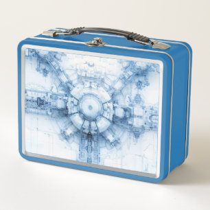 Blue Sci-Fi Space Base Metal Lunch Box