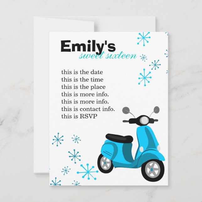 Blue Scooter Invitation (Front)