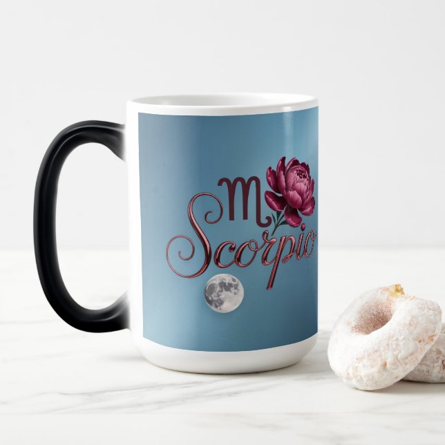 Blue Scorpio Glyph Moon Peony Morphing Mug (With Donut)