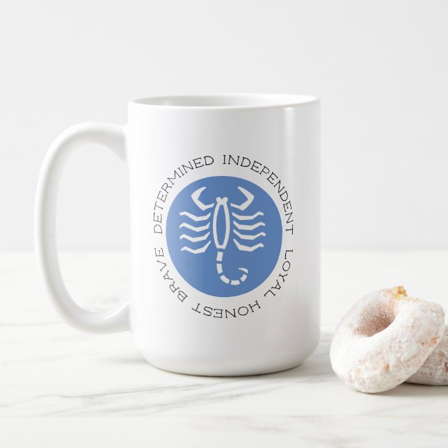 Blue Scorpio Traits Zodiac Star Sign Coffee Mug (With Donut)