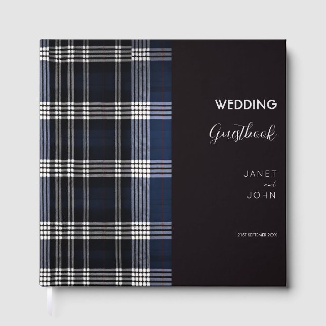 Blue Scottish Tartan Wedding  Guest Book (Front)