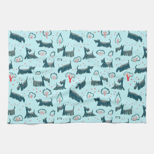 Blue Scottish Terrier Scottie Puppy Dog Scotch Pet Kitchen Towel (Horizontal)