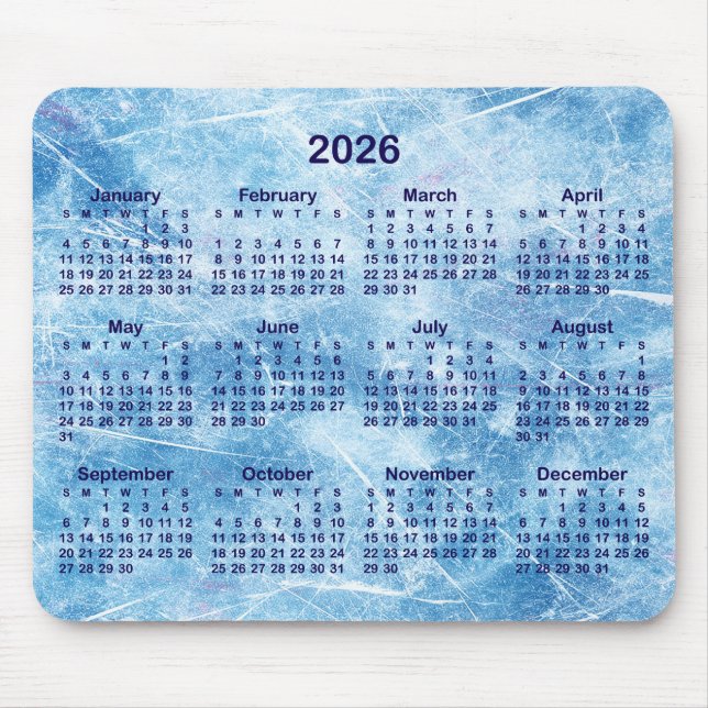 Blue Scratched Ice 2026 Calendar Mouse Pad (Front)