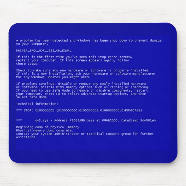 Blue Screen Of Death Mouse Pad (Front)