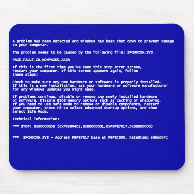 Blue Screen of Death Mouse Pad (Front)
