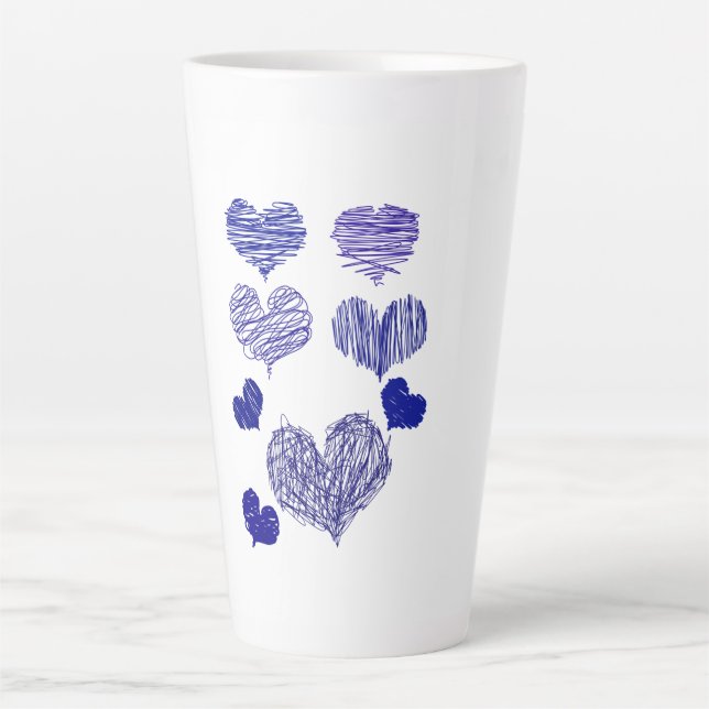 Blue Scribbled Hearts Latte Mug (Front)