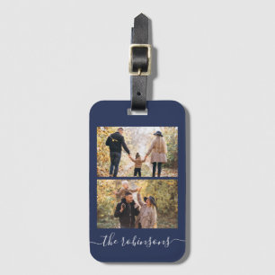 Blue Script 2 Photo Collage Luggage Tag