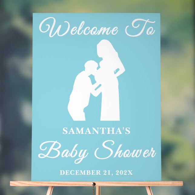 Blue Script Christmas Baby Shower Welcome Acrylic Sign (Neutral)