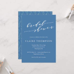 Blue Script Floral Bold Romantic Bridal Shower Invitation