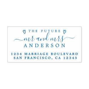 Blue Script Future Mr Mrs Wedding Return Address Self-inking Stamp