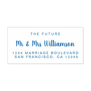 Blue Script Future Mr Mrs Wedding Return Address Self-inking Stamp