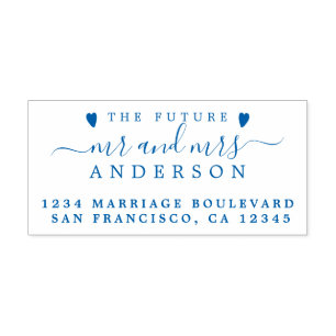 Blue Script Future Mr Mrs Wedding Return Address Self-inking Stamp