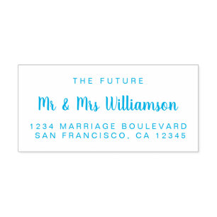 Blue Script Future Mr Mrs Wedding Return Address Self-inking Stamp