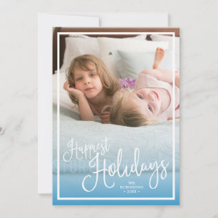 Blue Script Happiest Holidays Holiday Photo Card