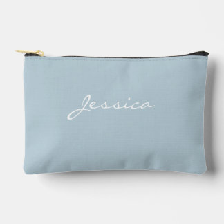 Blue Script Name Minimal Modern Travel Cosmetic Accessory Pouch