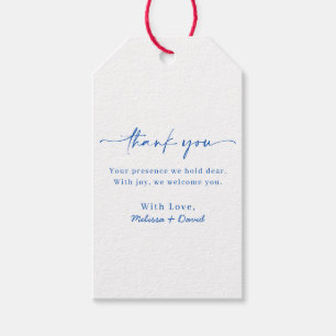 Blue Script Simple Elegant Wedding Thank You Gift Tags