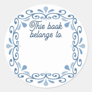 Blue scroll border classic round sticker