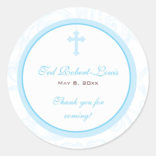 Blue Scroll Cross Address Label/Favour Sticker