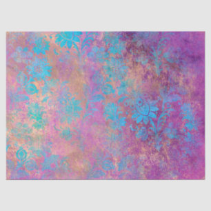 Blue Scroll Work Flowers on Purple Decoupage Tissue Paper