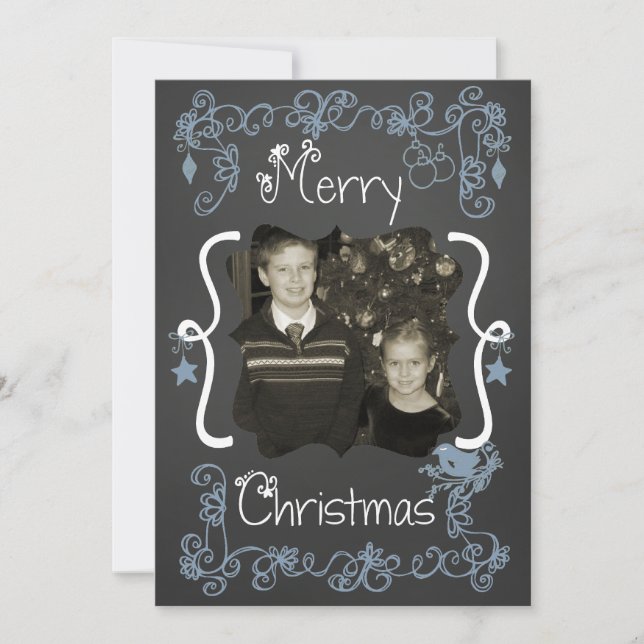 Blue Scrolls Customized Photo Holiday Card (Front)
