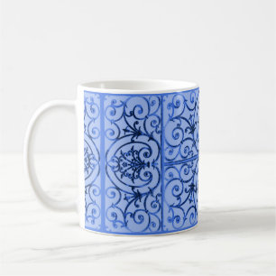 Blue scrollwork pattern coffee mug