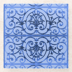 Blue scrollwork pattern glass coaster