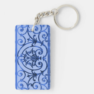 Blue scrollwork pattern keychain