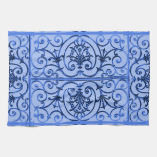 Blue scrollwork pattern kitchen towel