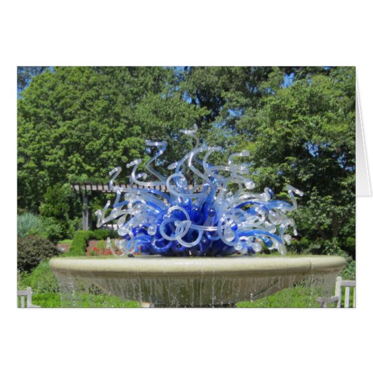 Blue Sculpture Fountain and Trees Photo Card