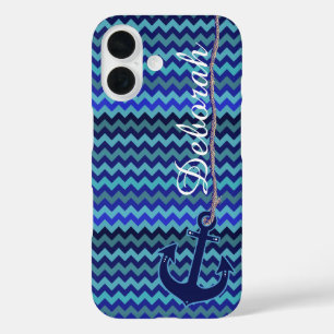 blue sea anchor personalized iPhone 16 case