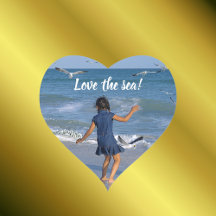 Blue Sea and Beach Joy Happy Dance Photo Text
