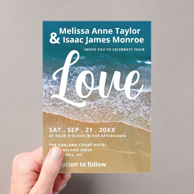 Blue Sea Beach Wedding Acrylic Invitations (Insitu (Handheld))