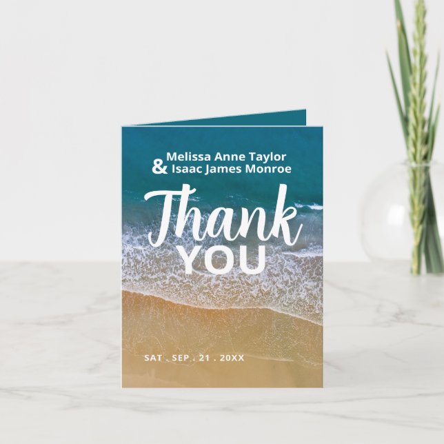 Blue Sea Beach Wedding Thank You (Front)