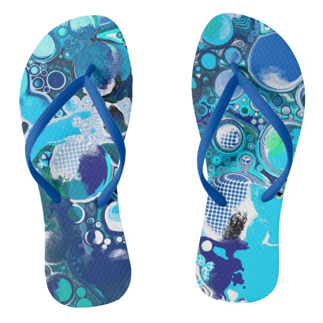Blue Sea Bubbles Abstract Art Flip Flops (Footbed)