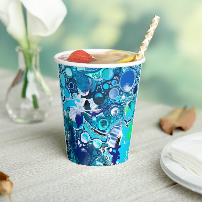 Blue Sea Bubbles Abstract Art Paper Cups (Insitu)
